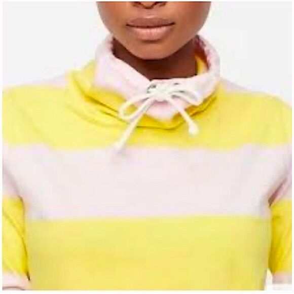 J. Crew Striped Funnelneck Pullover Top in Pink & Lemon Yellow Size Small - Picture 2 of 9